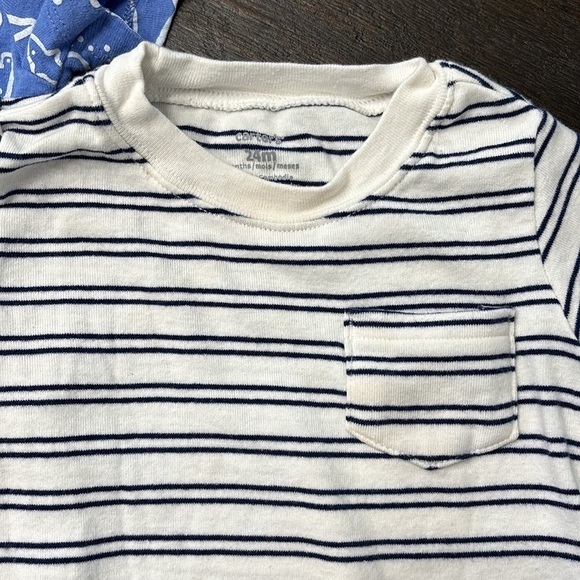 Carters Blue Shark and White/Navy Stripped Onesie Size 24m - Picture 2 of 3